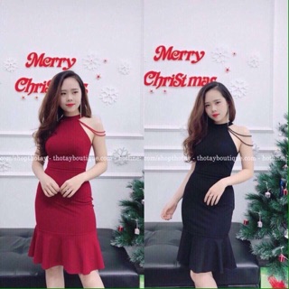 Đầm ngọc trai rớt vai đuôi cá