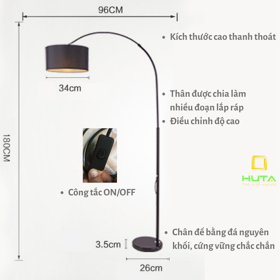 Đèn Cây Đứng Phòng Khách Cao Cấp, Dùng Làm Đèn Sàn Trang Trí Nội Thất, Phòng Ngủ, Bóng Led, Chao Vải, Mã D2– HUTA shop