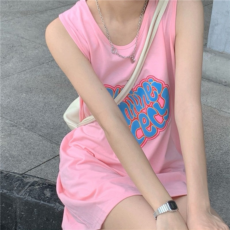 Áo Thun Sát Nách Dáng Rộng In Họa Tiết Độc Đáo Phong Cách Hàn Quốc Trẻ Trung