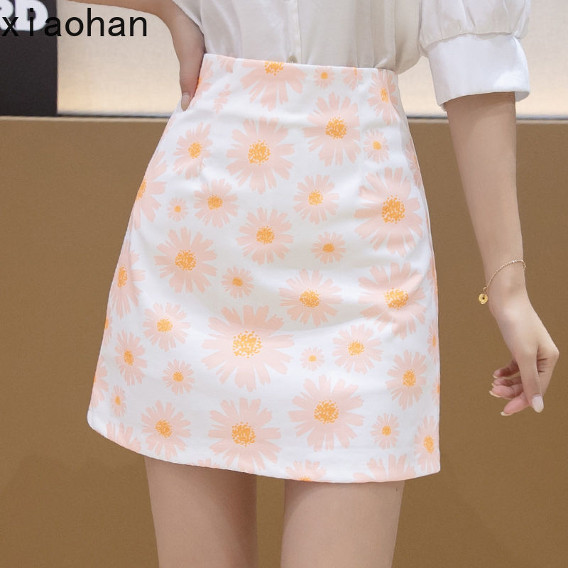 2021 women Hepburn style letter oil painting high waist a-line skirt bag hip mini skirt korean sunflower print | BigBuy360 - bigbuy360.vn