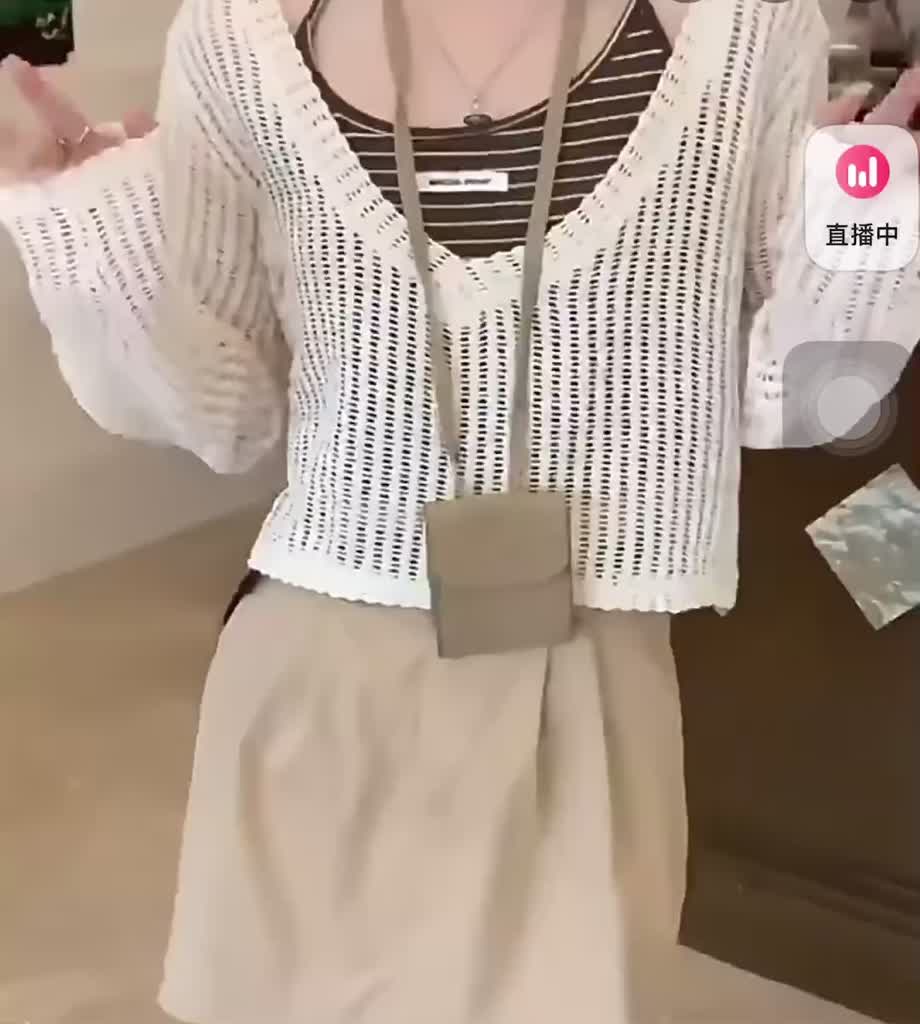 (Hàng QC) Set áo len lưới dệt kim dày tay mỏng nhẹ xuyên thấu cổ V | BigBuy360 - bigbuy360.vn