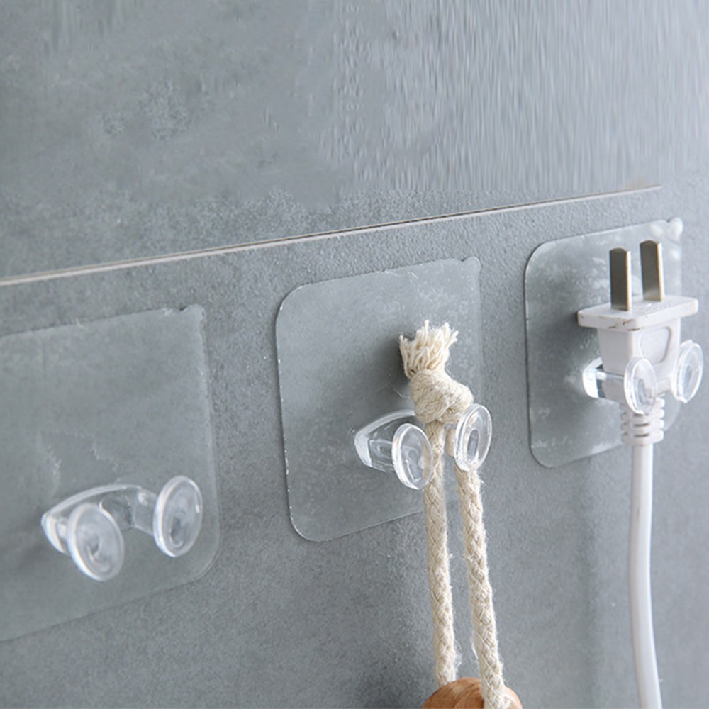 Ready Stock Transparent Strong Hook Wall-mounted Plug Shelf Creative Hook Kitchen Living Room Wall Paste Plug Holder