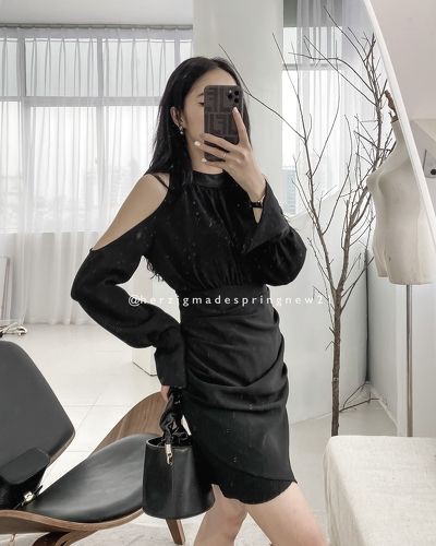 Cherub dress - B1768 ( Váy ôm khoét vai, thân nhúm, chất hàn ) | BigBuy360 - bigbuy360.vn