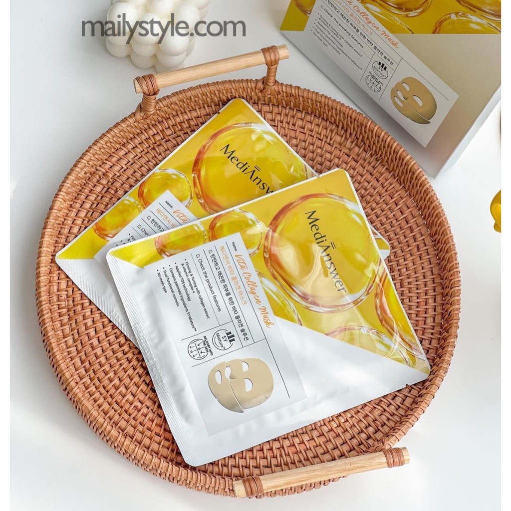 Mặt Nạ Filler Collagen About Me Medianswer Vita Collagen Mask (hộp 5 miếng) màu vàng