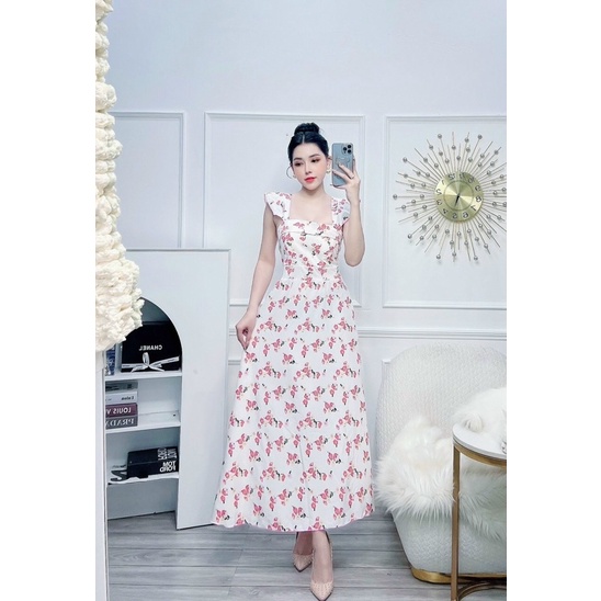Đầm maxi hoa cánh tiên có mút ngực-hình thật.