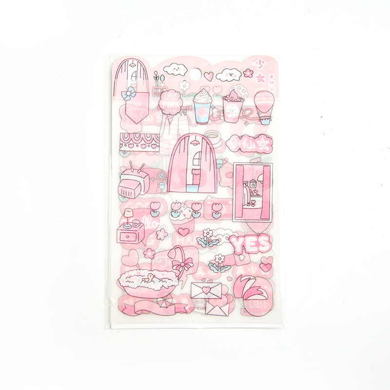 Set 4 tờ sticker trang trí sổ tay/điện thoại họa tiết hoạt hình dễ thương DIY