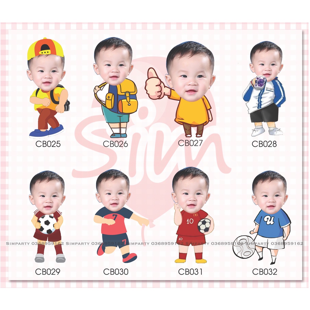 Thiết kế hình Chibi trang trí tiệc sinh nhật, happy birthday, thôi nôi, đầy tháng theo yêu cầu cho bé trai nhóc trùm