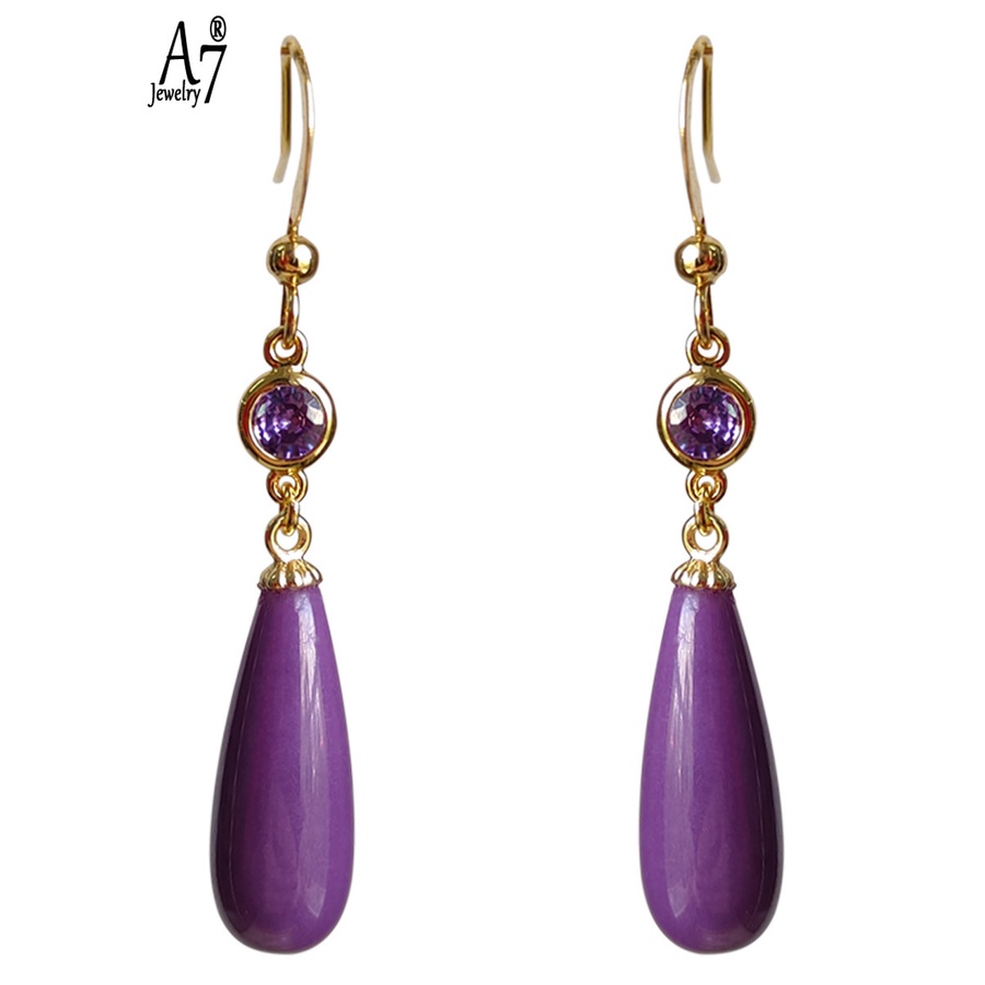 Bông Tai Bạc 925 Hình Giọt Nước Đính Đá Tím Phong Cách Đơn Giản Thời Trang