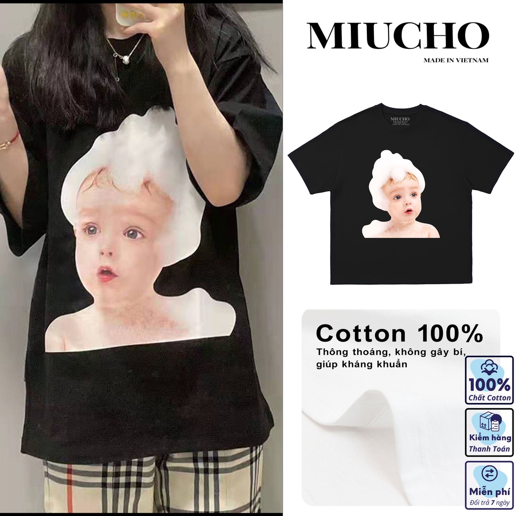 Áo phông adlv nữ form rộng tay lỡ unisex, áo thun adlv nữ form rộng tay lỡ unisex cotton AT156 Miucho in logo