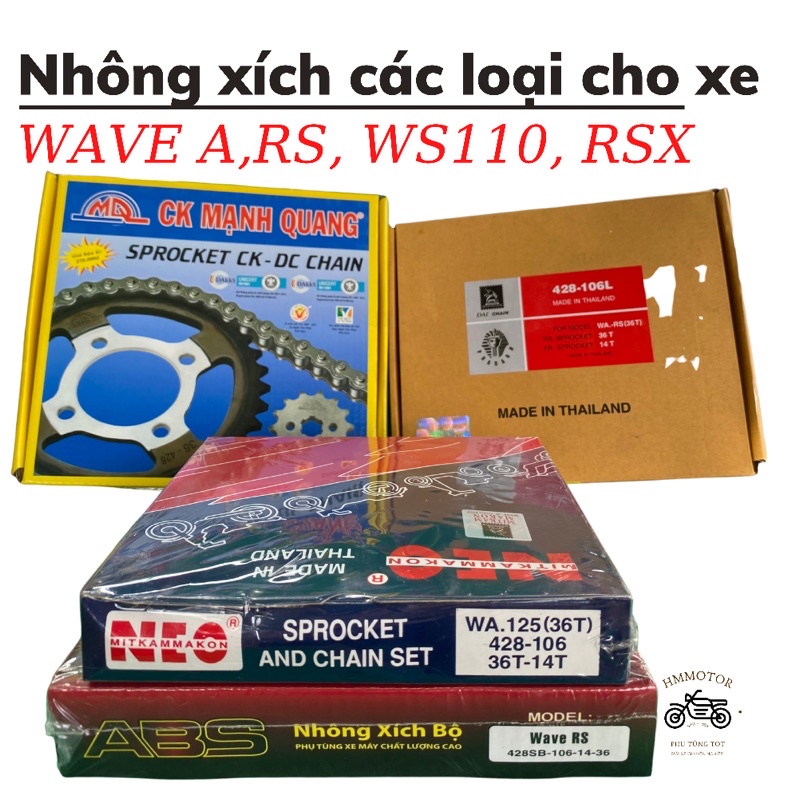 Nhông Xích Xe Máy Wave Rs, Rsx, Ws110, Fu Neo đủ loại, Wave A 110