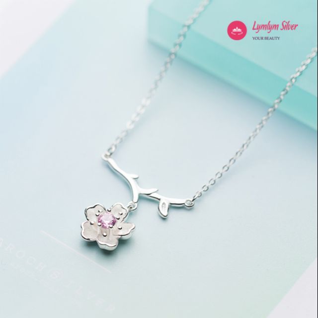 Dây chuyền nữ hoa anh đào pha lê hồng Lymlym Silver bạc 925 cao cấp