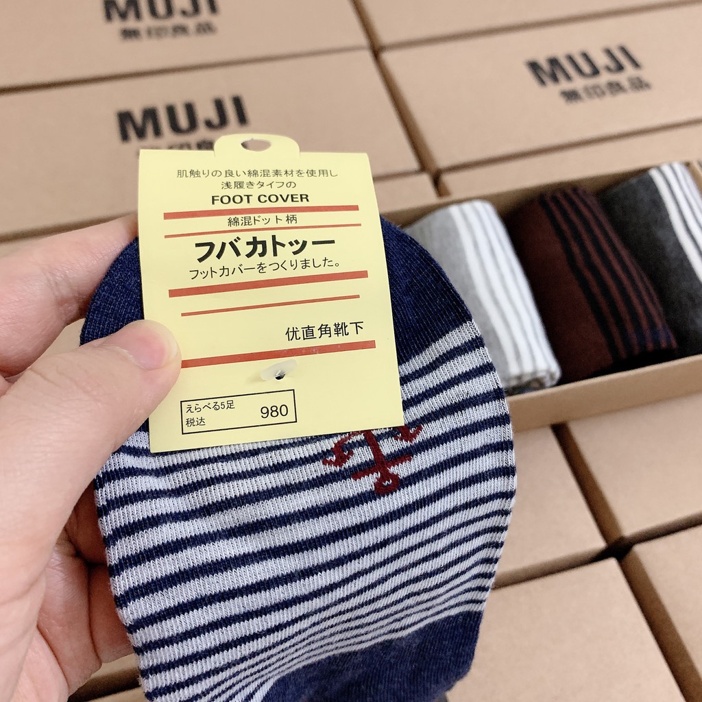 Tất nam nữ - Tất cổ ngắn vằn MUJI ngăn ngừa hôi chân [TIMICI]