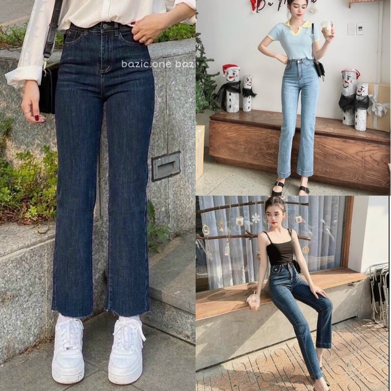 Quần Jeans bò ống đứng cạp caoDAQUY20quần JEANS ống đứng phong cách Hàn quốc cạp cao co zãn cực xinh
