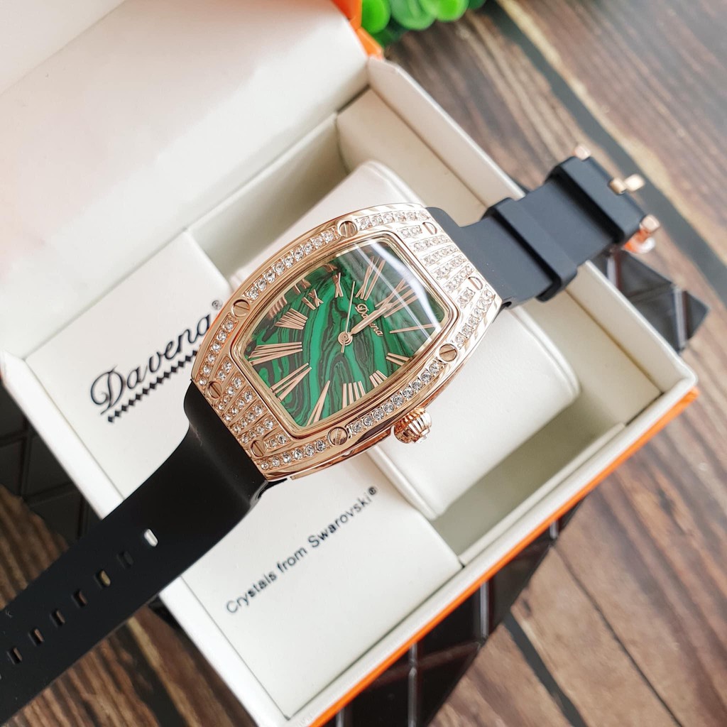 Đồng Hồ Davena Nữ Dây Silicon Đen Rose Gold Authentic 30x38mm