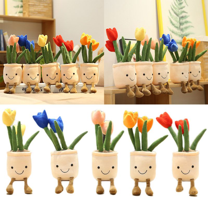 Búp Bê Nhồi Bông Hình Hoa Tulip Sống Động Mềm Mại Trang Trí Kệ Sách Cho Bé