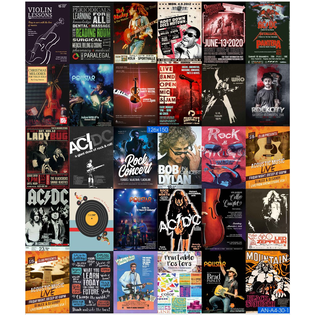 Combo Set 50 tờ Decal dán tường quán coffe chủ đề Âm Nhạc