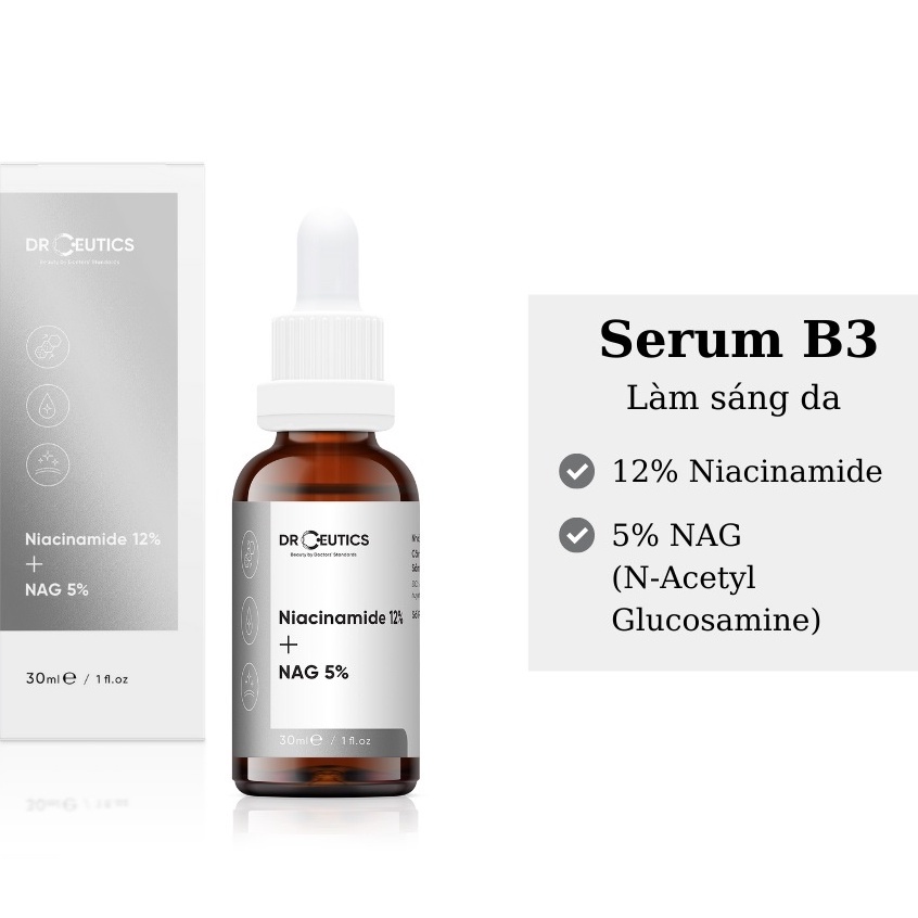 Serum DrCeutics Giảm Thâm, Sáng Da &amp; Kiểm Dầu Niacinamide 12% + NAG 5%