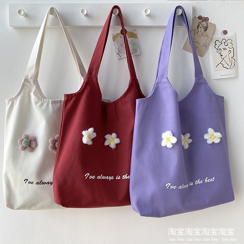 Túi tote vải canvas COLORS hoa đính nổi xinh xắn