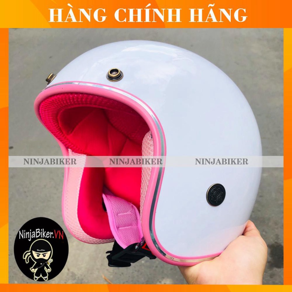 Nón Bảo Hiểm 3/4 Trắng Lót Hồng Chính Hãng Siêu Xinh - FREESHIP