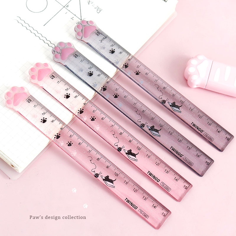 Thước Kẻ 15cm Bằng Nhựa Acrylic Hình Chân Mèo Dễ Thương Tiện Dụng C7001