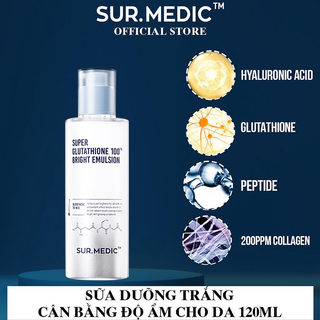 Sữa Dưỡng Trắng Cấp Tốc Sur.Medic Super Glutathione 100 Bright Emulsion Chính Hãng