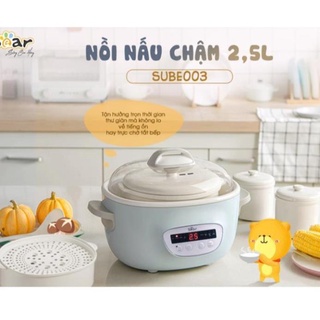 Nồi nấu cháo cho bé, nồi nấu chậm, hầm cháo chậm, nồi ninh đa năng cho bé_ bear 2,5l, 1.6l_kèm lồng hấp_bảo hành 12 t