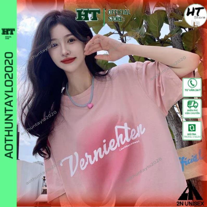 Áo phông nữ HTSTORE Áo thun tay lỡ form rộng - phông nam nữ cotton oversize - T shirt hồng pastel a  Co giãn,mát