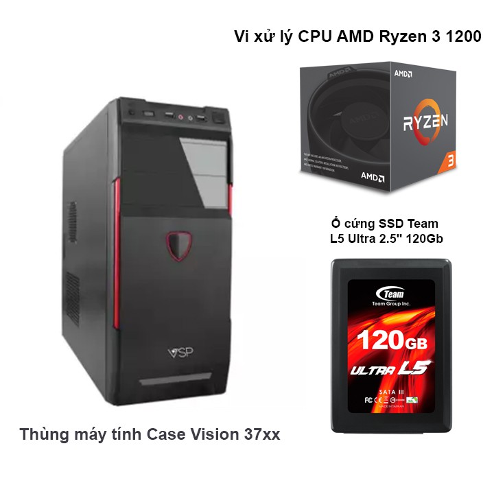 Máy tính để bàn Detek - AMD Ryzen 3 1200 RAM 8Gb SSD 120Gb VGA RX 550 2G Model : V0003DVD