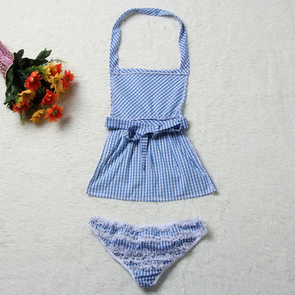 Set đồ lót họa tiết sọc ca rô có túi thời trang quyến rũ