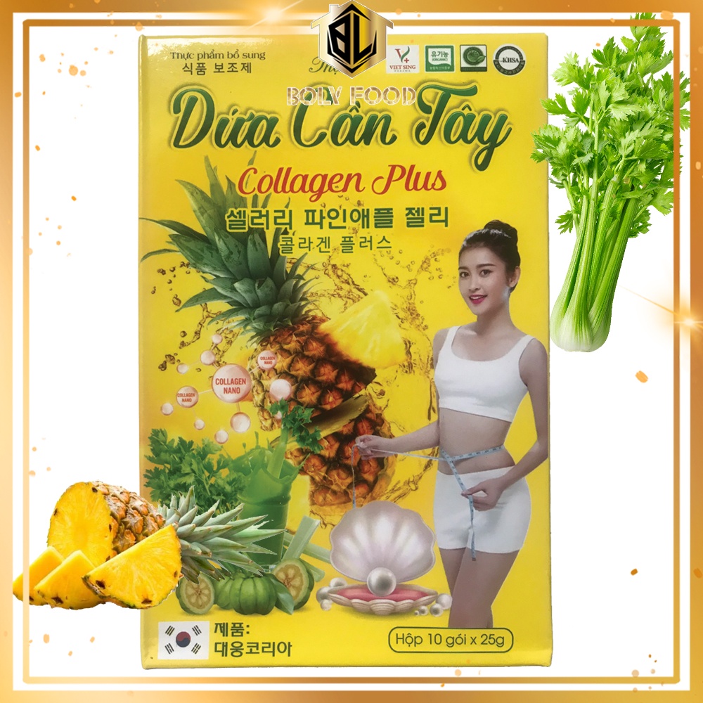 Thạch Dứa Cần Tây Collagen Chính Hãng Hộp 10 Gói x 25Gr - Bolyfood