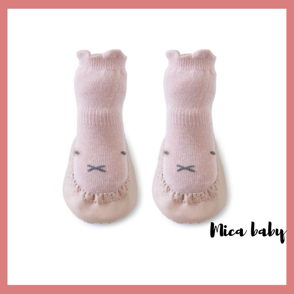 Giày tất tập đi chống trơn trượt hình gấu đáng yêu cho bé Mica baby T08