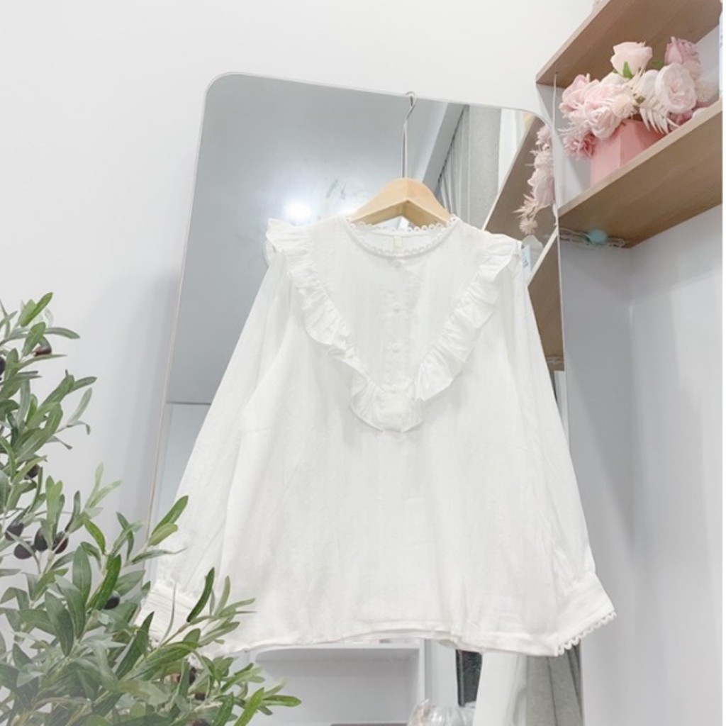 Áo sơ mi trắng cổ bèo cka157, kiểu áo nữ dài tay cá tính thanh lịch sang chảnh phong cách Hàn quốc freesize, áo form đẹp