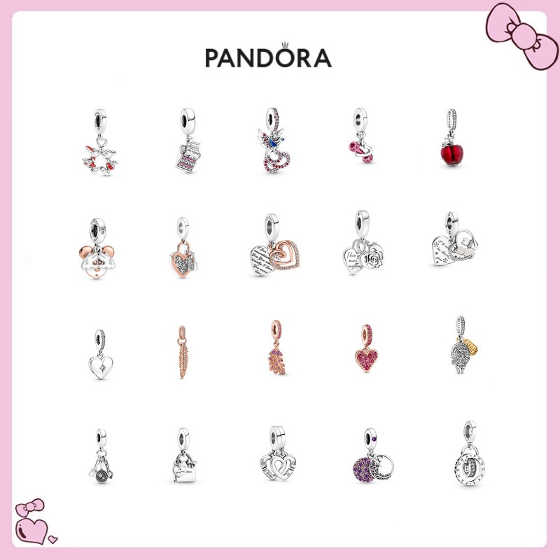 Pandora Túi Mua Sắm Nhẫn Lông Vũ Hình Trái Tim Quả Táo Mèo Sồi Hoa Hồng Bằng Thủy Tinh Màu Đỏ Phối Lô
