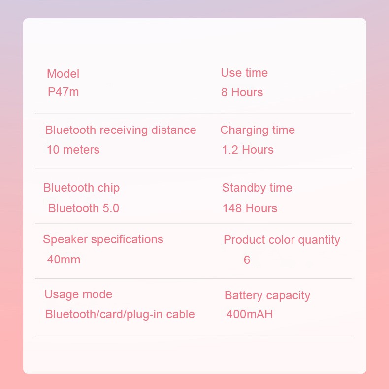 Pulierde P47m Wireless Bluetooth5.0 Headset Cute Cat Ears LED Effect With Mic | BigBuy360 - bigbuy360.vn