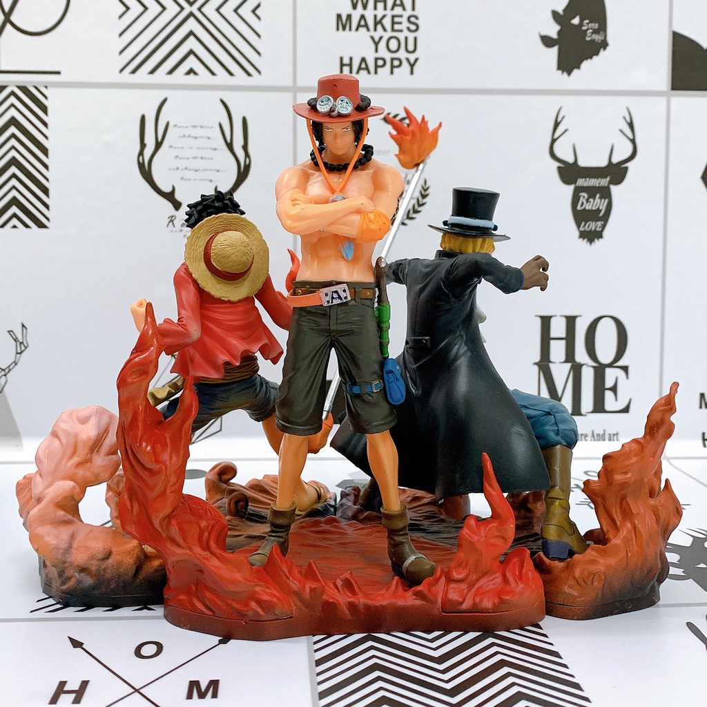 Mô hình để bàn One Piece bộ 3 nhân vật Luffy – Ace – Sabo siêu ngầu, chiều cao 17cm, có bán lẻ, fullbox