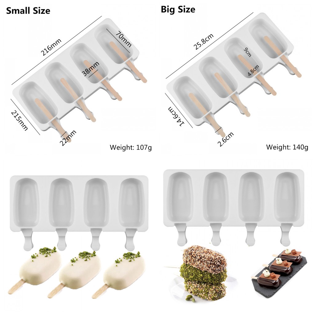 4 Cell Food Safe Silicone Frozen Ice Cream Mold / summer Freezer Popsicle Maker / DIY Homemade Mould With Free Sticks