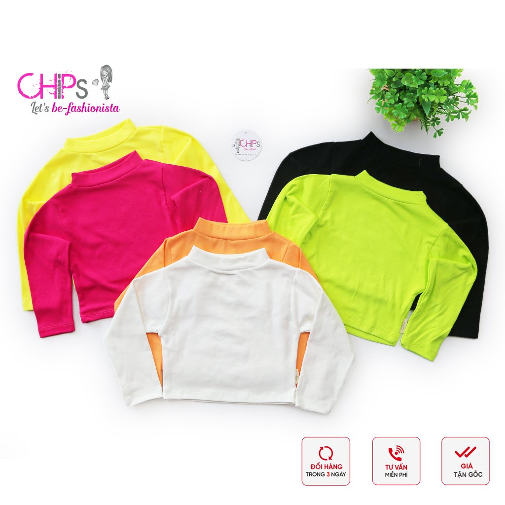 Áo Croptop Dài Tay Cổ 3cm Thu Đông Cho Bé Gái