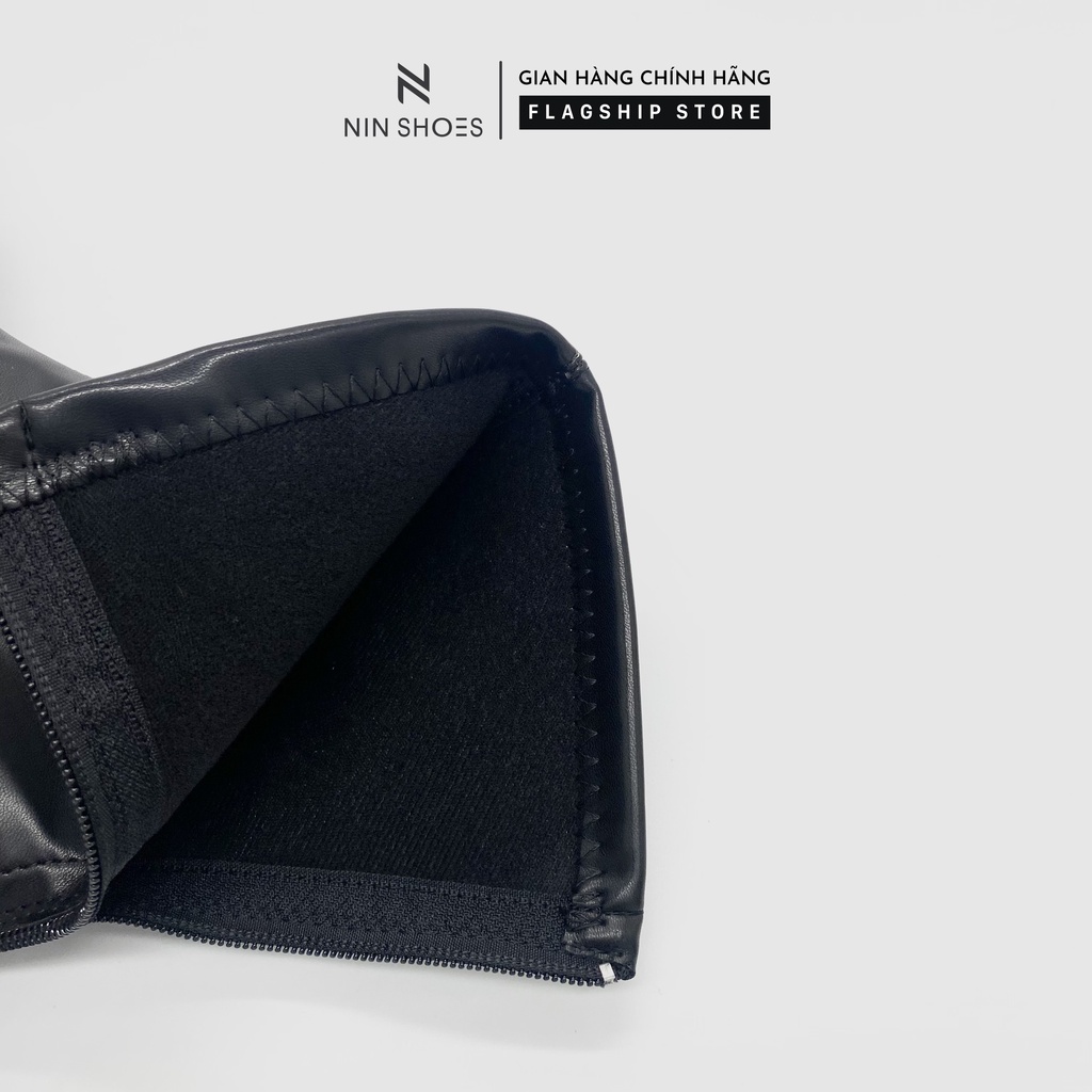 Giày boot nữ 7p gót vuông kéo khoa sau da si trơn Ninshoes | BigBuy360 - bigbuy360.vn