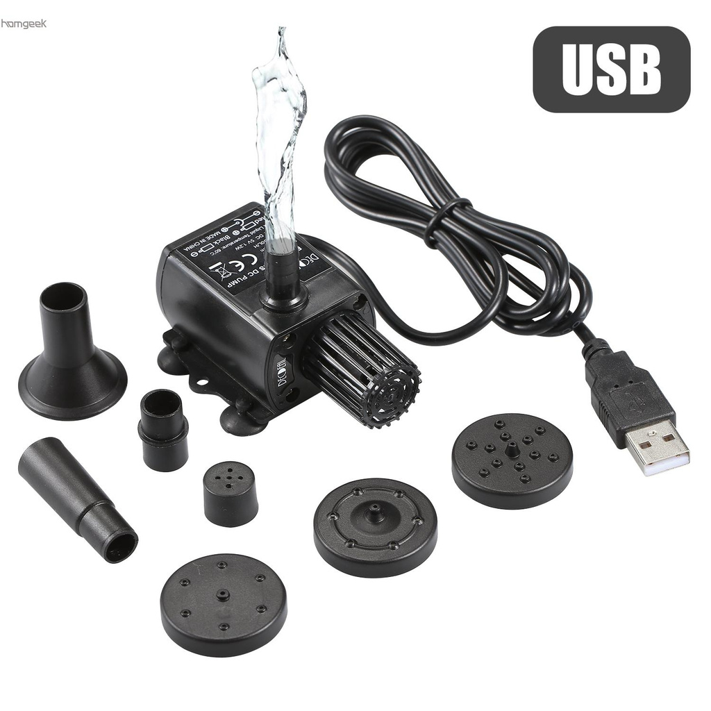 Động cơ bơm không chổi cổng USB siêu êm mini DC5V chống thấm cho vòi nước hồ cá 120L/H 1.2W Lift 3.28ft