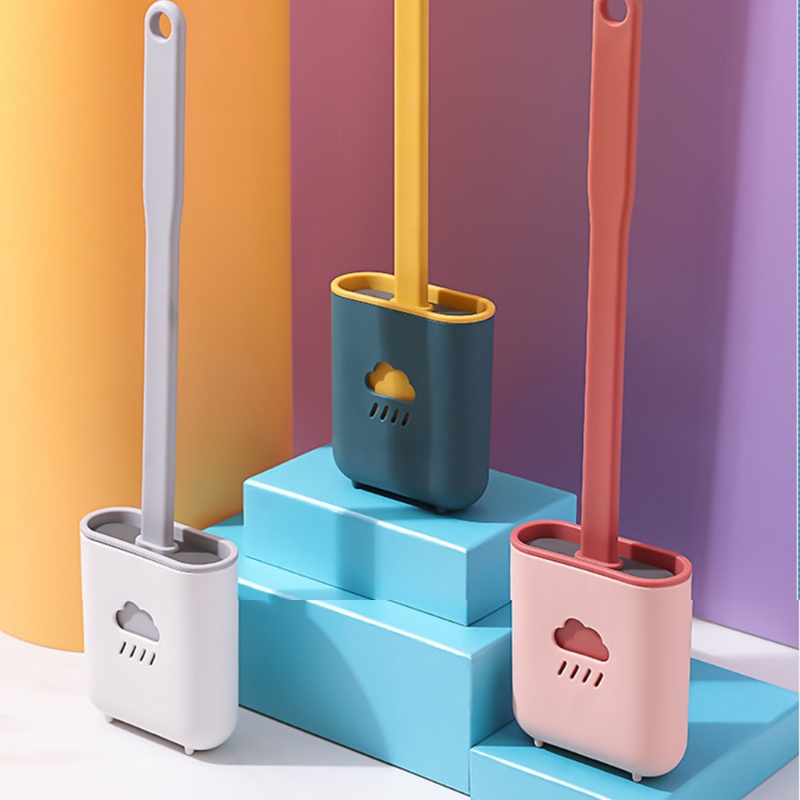 Bộ Bàn Chải Vệ Sinh Toilet Cán Dài Bằng Silicon Mềm Nhanh Khô Tiện Dụng
