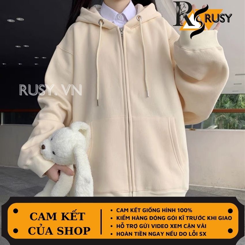Áo khoác hoodie nỉ khoá zip tay phồng trơn unisex áo cặp cao cấp màu xanh rêu nón 2 lớp dày dặn tay bồng chất nỉ bông