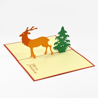 Thiệp 3D Tuần lộc ngày Giáng Sinh Reindeer pop-up card, thiệp nổi 3D handmade, thiệp nổi HMG, quà tặng độc đáo