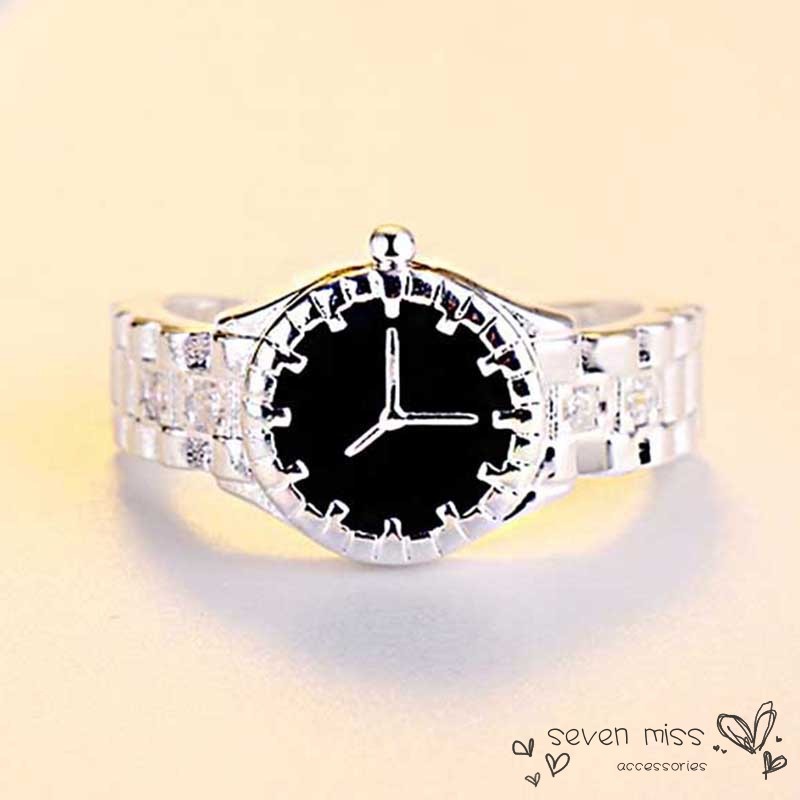 Creative Womens Ladies Girls Round Ring Watches Fashion Silver Color  Bling Finger Ring Simulation W