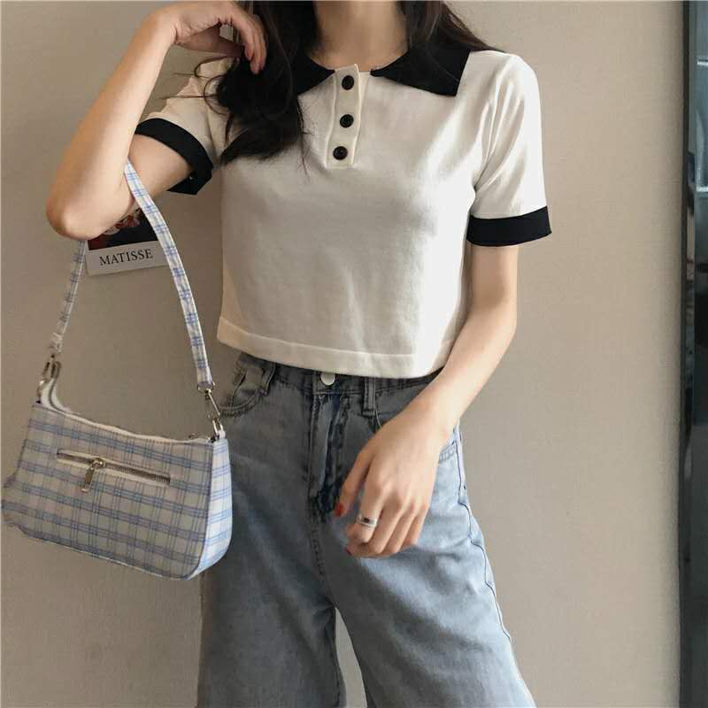 Áo thun polo tay ngắn trẻ trung phong cách Hàn Quốc sang trọng cho nữ | BigBuy360 - bigbuy360.vn