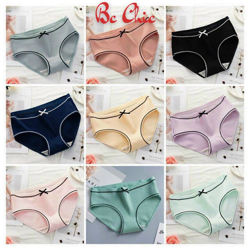 QUẦN GÂN TĂM KHÁNG KHUẨN ĐÍNH NƠ Q105 CHẤT LIỆU COTTON CO GIÃN THOÁNG MÁT  BC_CHIC LINGERIE