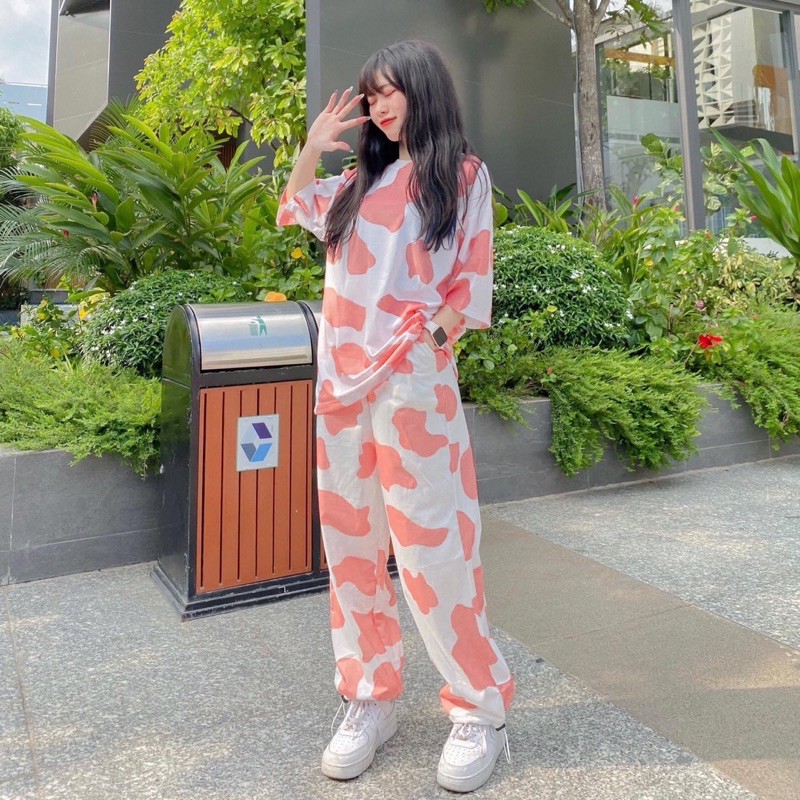 Set Áo Thun V4 LongPant 3D Bò Sữa Ảnh Thật