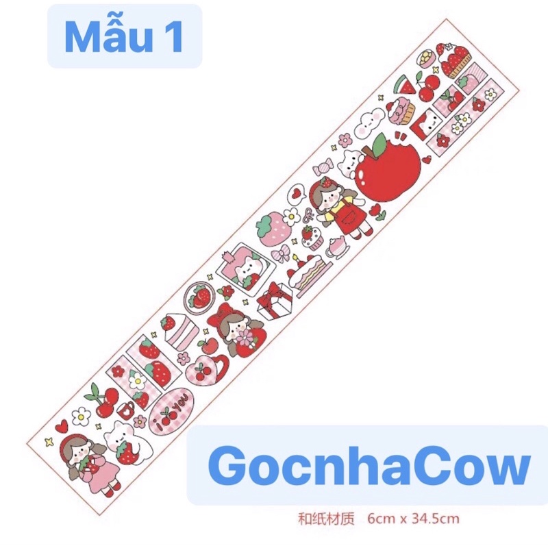 Miếng Stiker Dài Dán Hình Gấu Dán Trang Trí Sổ Tay Xinh Xắn