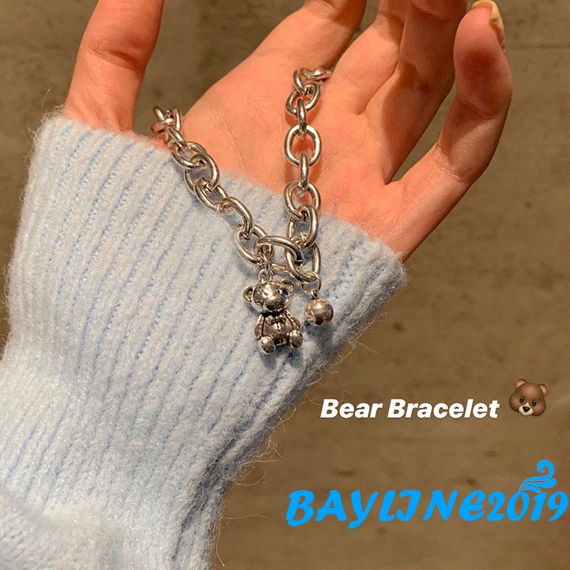 Vòng tay dây xích mặt hình gấu hoạt hình đơn giản cho nữ