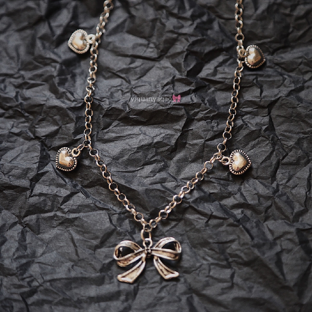 Vòng cổ phối mặt hình nơ trái tim xinh xắn thời trang hip hop