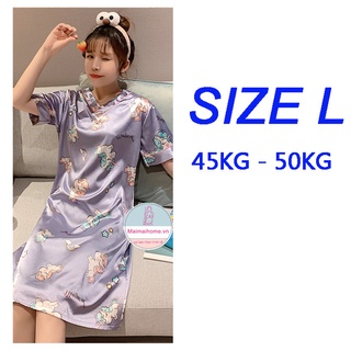 ĐẦM / VÁY NGỦ KỲ LÂN TÍM LỤA SATIN DỄ THƯƠNG [Maimaihome]